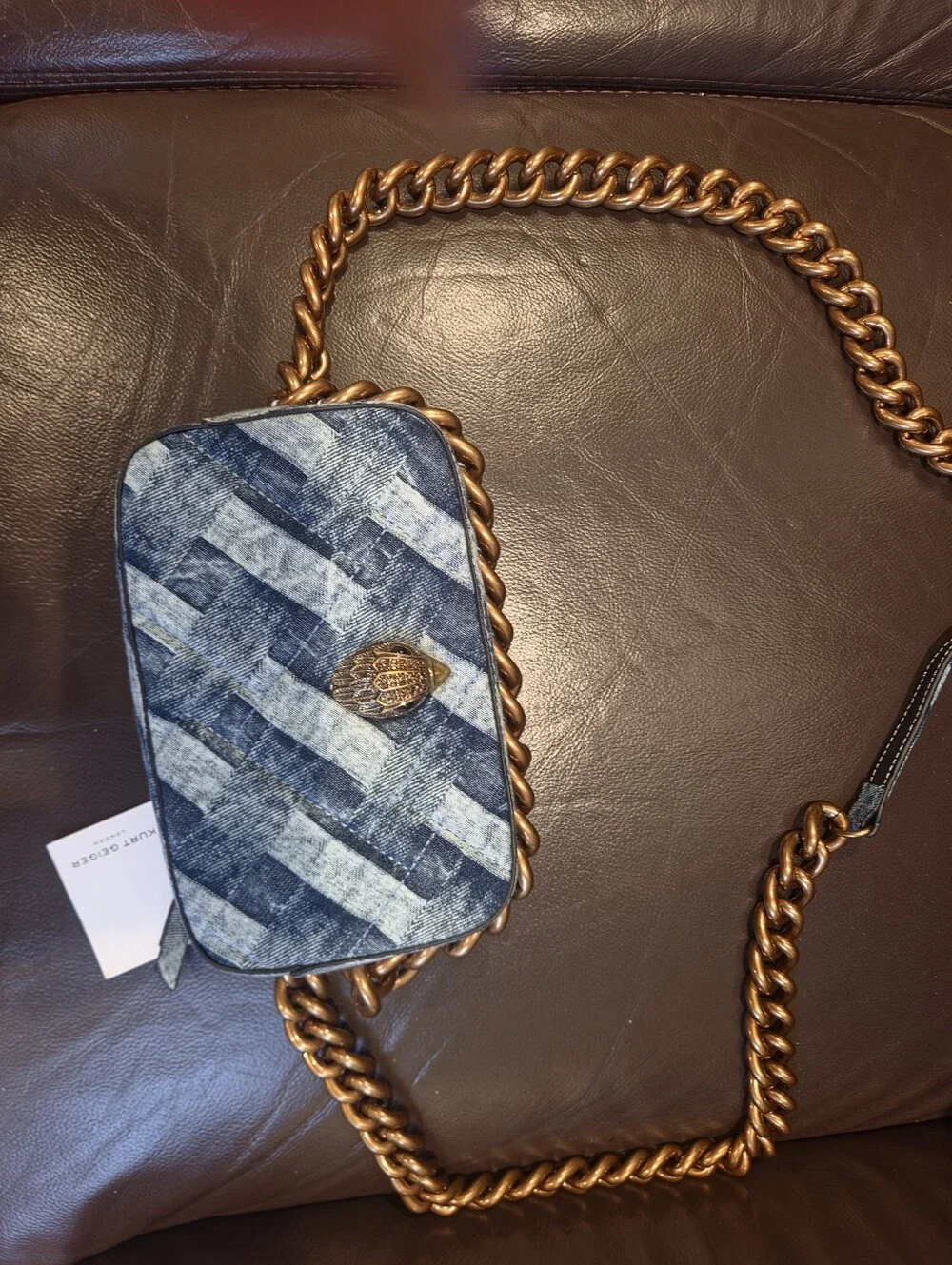 Kurt Geiger Blue Denim Crossbody with Bronze Chain